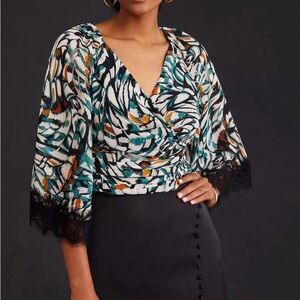 Anthropologie flutter sleeve wrap top xs chiffon lace